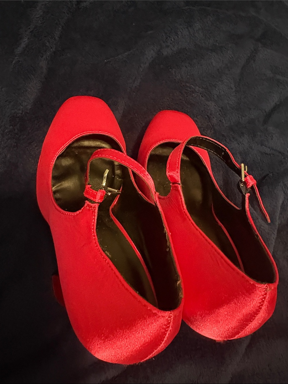 Wild Diva Red Satin Mary Jane Heels with Ankle Strap